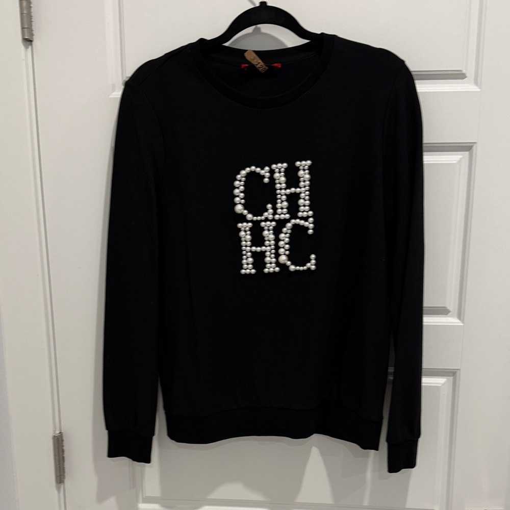 Carolina Herrera Black Sweater with Pearl Accents